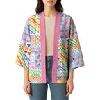Aotearoa Kowhaiwhai Taniko Patchwork Rainbow Motifs Kimono