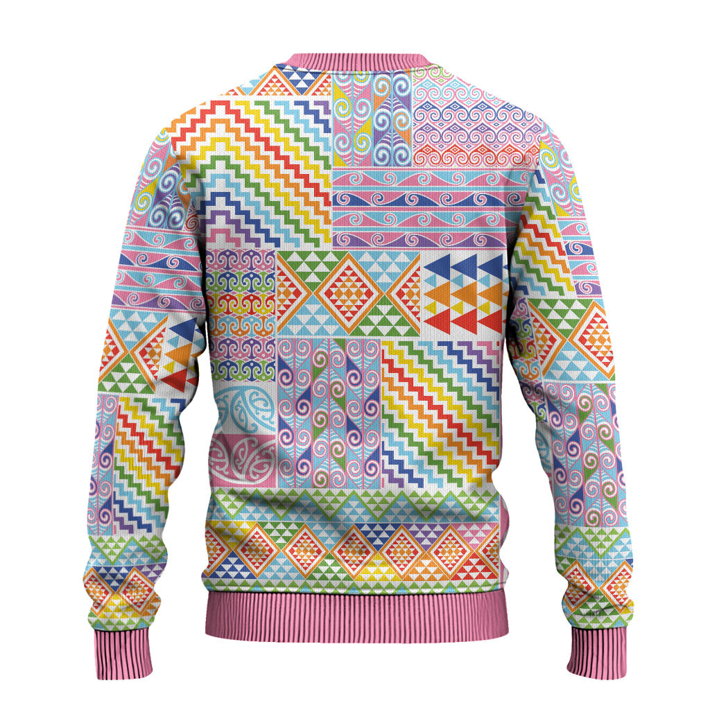 Aotearoa Kowhaiwhai Taniko Patchwork Rainbow Motifs Ugly Christmas Sweater