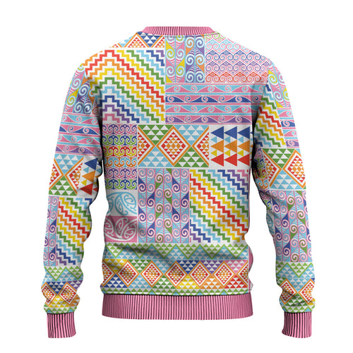 Aotearoa Kowhaiwhai Taniko Patchwork Rainbow Motifs Ugly Christmas Sweater