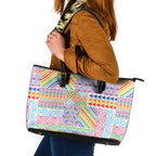 Aotearoa Kowhaiwhai Taniko Patchwork Rainbow Motifs Leather Tote Bag