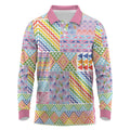 Aotearoa Kowhaiwhai Taniko Patchwork Rainbow Motifs Long Sleeve Polo Shirt
