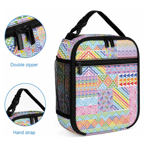 Aotearoa Kowhaiwhai Taniko Patchwork Rainbow Motifs Lunch Bag