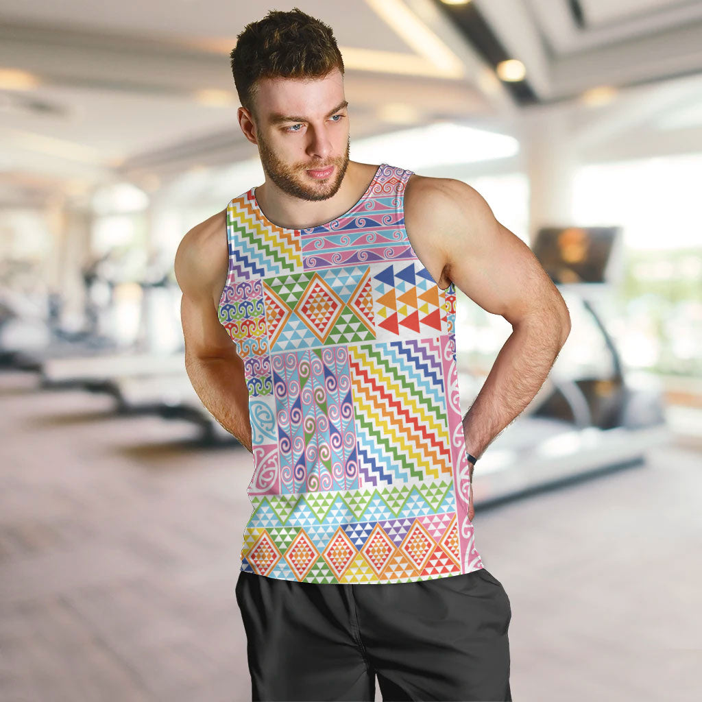 Aotearoa Kowhaiwhai Taniko Patchwork Rainbow Motifs Men Tank Top