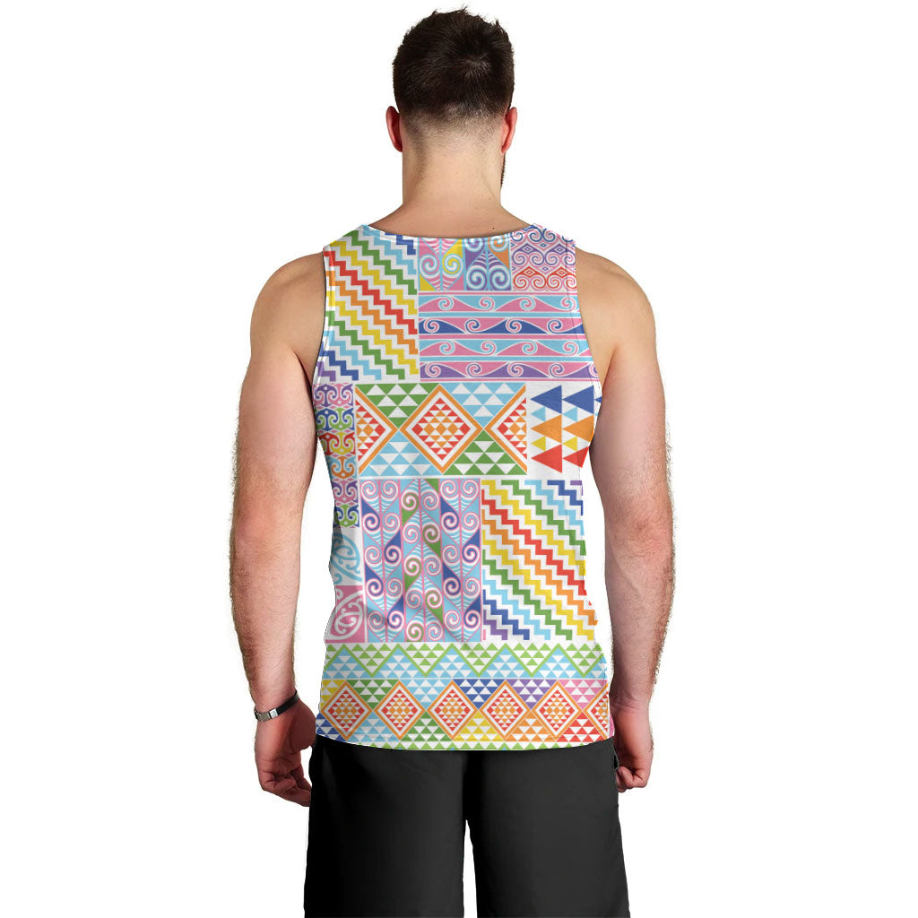 Aotearoa Kowhaiwhai Taniko Patchwork Rainbow Motifs Men Tank Top