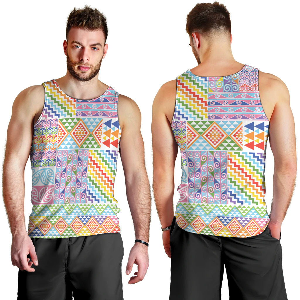 Aotearoa Kowhaiwhai Taniko Patchwork Rainbow Motifs Men Tank Top