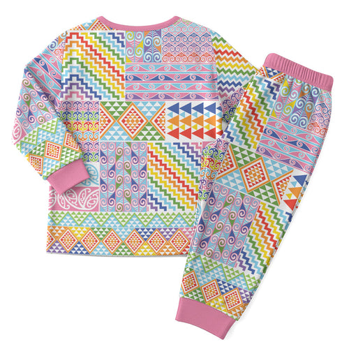 Aotearoa Kowhaiwhai Taniko Patchwork Rainbow Motifs Christmas Pajama Set