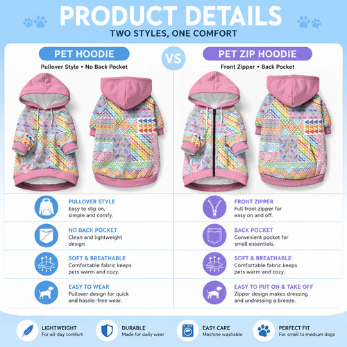 Aotearoa Kowhaiwhai Taniko Patchwork Rainbow Motifs Pet Hoodie