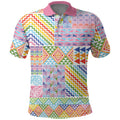 Aotearoa Kowhaiwhai Taniko Patchwork Rainbow Motifs Polo Shirt