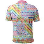Aotearoa Kowhaiwhai Taniko Patchwork Rainbow Motifs Polo Shirt