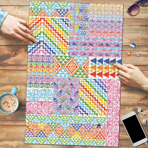 Aotearoa Kowhaiwhai Taniko Patchwork Rainbow Motifs Puzzle