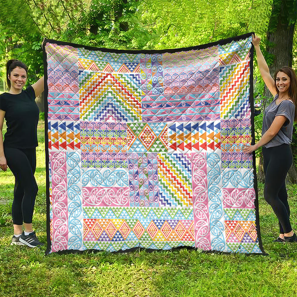 Aotearoa Kowhaiwhai Taniko Patchwork Rainbow Motifs Quilt