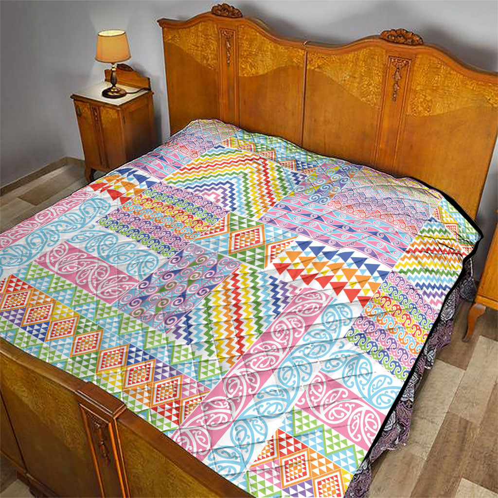 Aotearoa Kowhaiwhai Taniko Patchwork Rainbow Motifs Quilt