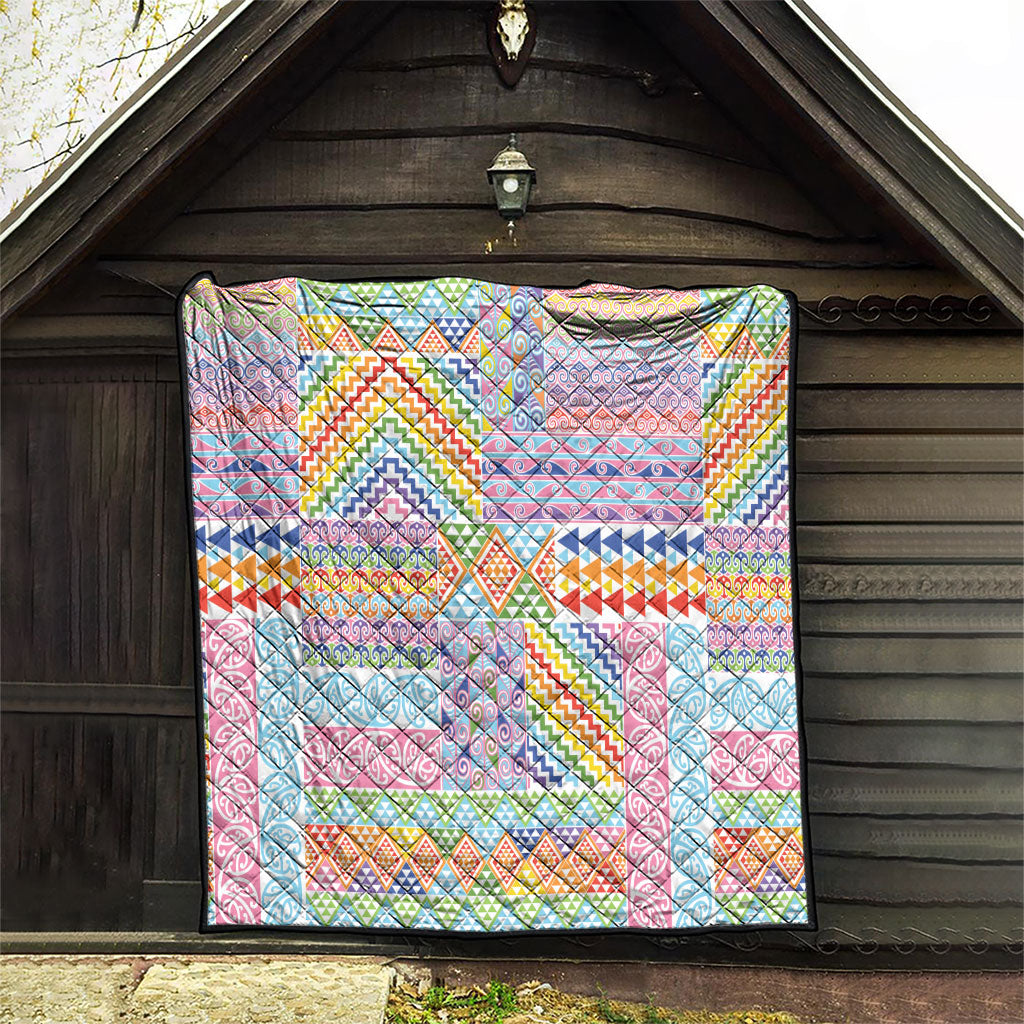 Aotearoa Kowhaiwhai Taniko Patchwork Rainbow Motifs Quilt