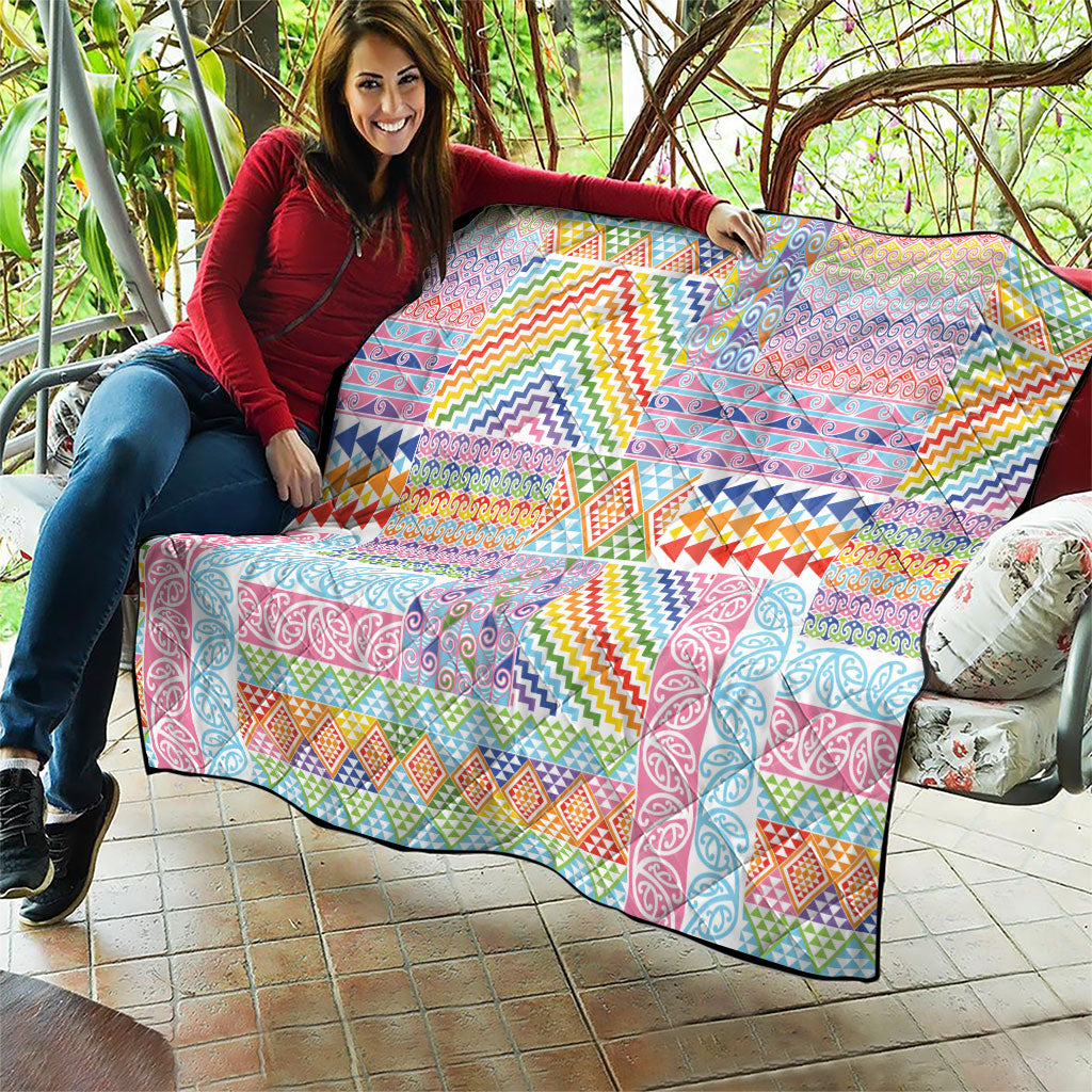 Aotearoa Kowhaiwhai Taniko Patchwork Rainbow Motifs Quilt