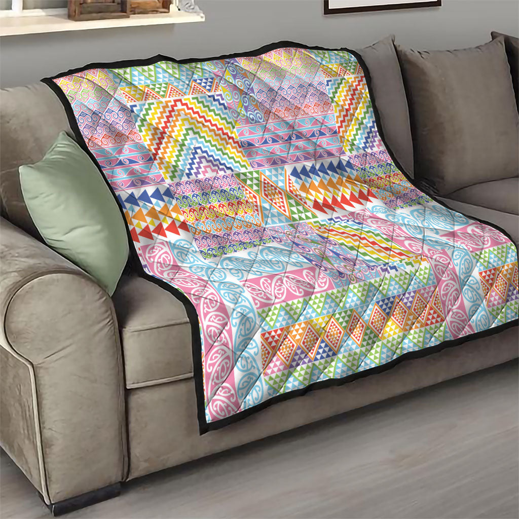 Aotearoa Kowhaiwhai Taniko Patchwork Rainbow Motifs Quilt