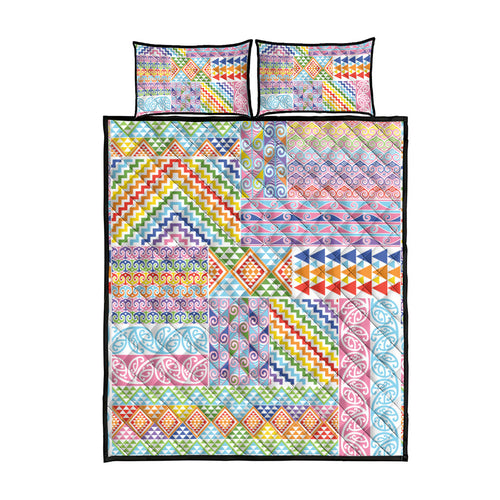 Aotearoa Kowhaiwhai Taniko Patchwork Rainbow Motifs Quilt Bed Set