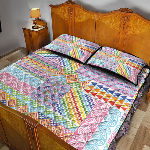 Aotearoa Kowhaiwhai Taniko Patchwork Rainbow Motifs Quilt Bed Set