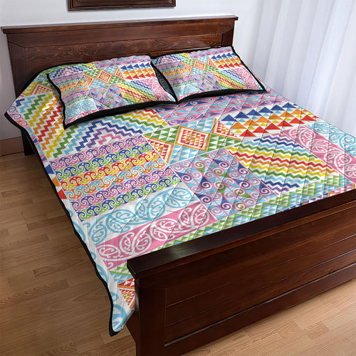 Aotearoa Kowhaiwhai Taniko Patchwork Rainbow Motifs Quilt Bed Set