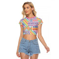 Aotearoa Kowhaiwhai Taniko Patchwork Rainbow Motifs Raglan Cropped T Shirt