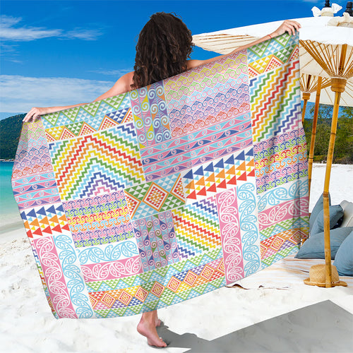Aotearoa Kowhaiwhai Taniko Patchwork Rainbow Motifs Sarong