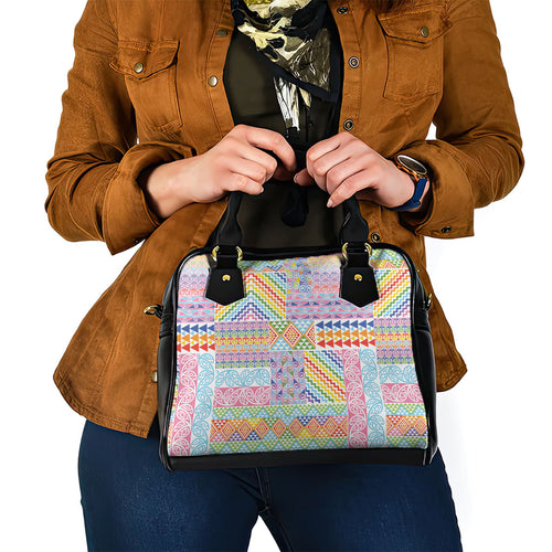 Aotearoa Kowhaiwhai Taniko Patchwork Rainbow Motifs Shoulder Handbag