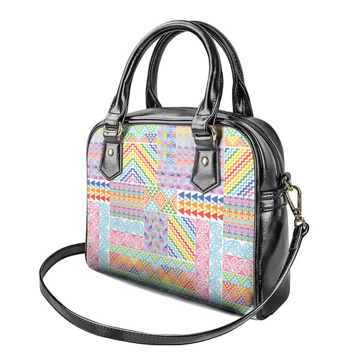 Aotearoa Kowhaiwhai Taniko Patchwork Rainbow Motifs Shoulder Handbag