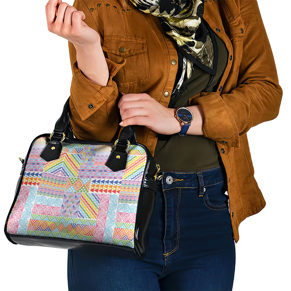Aotearoa Kowhaiwhai Taniko Patchwork Rainbow Motifs Shoulder Handbag