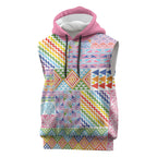 Aotearoa Kowhaiwhai Taniko Patchwork Rainbow Motifs Sleeveless Hoodie