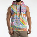 Aotearoa Kowhaiwhai Taniko Patchwork Rainbow Motifs Sleeveless Hoodie