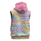 Aotearoa Kowhaiwhai Taniko Patchwork Rainbow Motifs Sleeveless Zip Hoodie