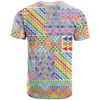 Aotearoa Kowhaiwhai Taniko Patchwork Rainbow Motifs T Shirt