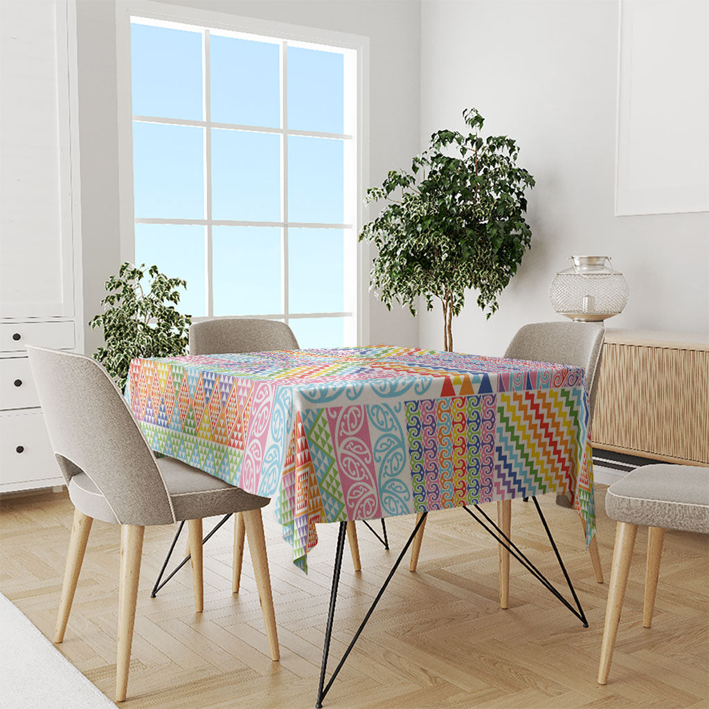 Aotearoa Kowhaiwhai Taniko Patchwork Rainbow Motifs Tablecloth