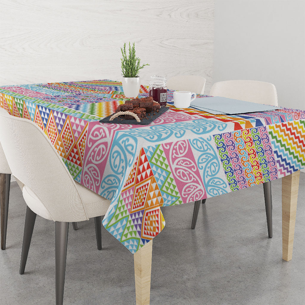 Aotearoa Kowhaiwhai Taniko Patchwork Rainbow Motifs Tablecloth