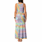 Aotearoa Kowhaiwhai Taniko Patchwork Rainbow Motifs Tank Maxi Dress