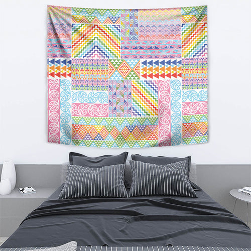 Aotearoa Kowhaiwhai Taniko Patchwork Rainbow Motifs Tapestry
