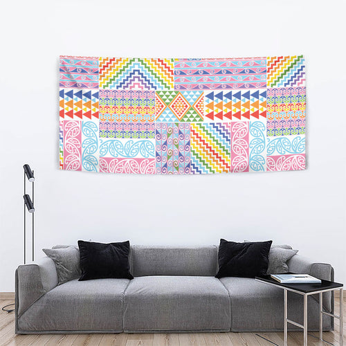 Aotearoa Kowhaiwhai Taniko Patchwork Rainbow Motifs Tapestry