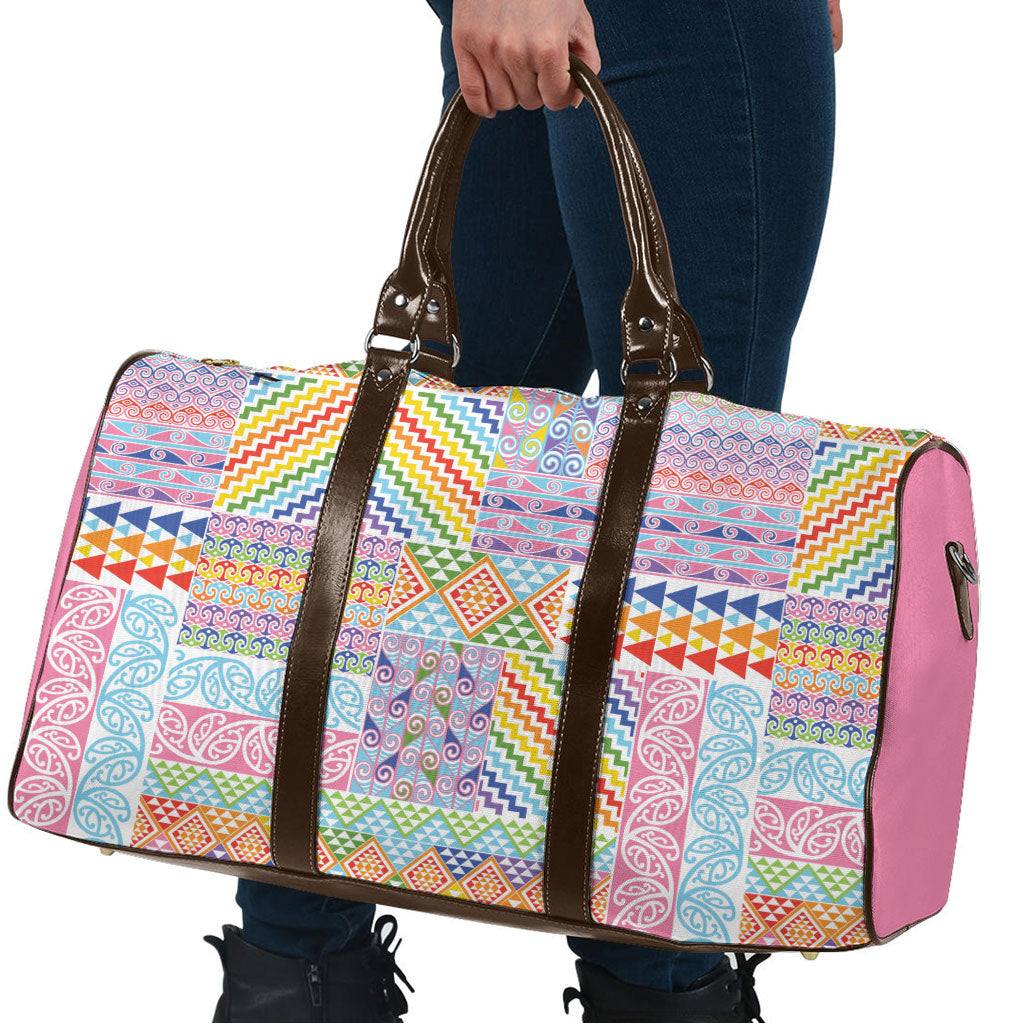 Aotearoa Kowhaiwhai Taniko Patchwork Rainbow Motifs Travel Bag