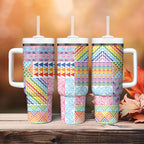 Aotearoa Kowhaiwhai Taniko Patchwork Rainbow Motifs Tumbler With Handle