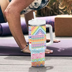Aotearoa Kowhaiwhai Taniko Patchwork Rainbow Motifs Tumbler With Handle