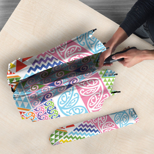 Aotearoa Kowhaiwhai Taniko Patchwork Rainbow Motifs Umbrella