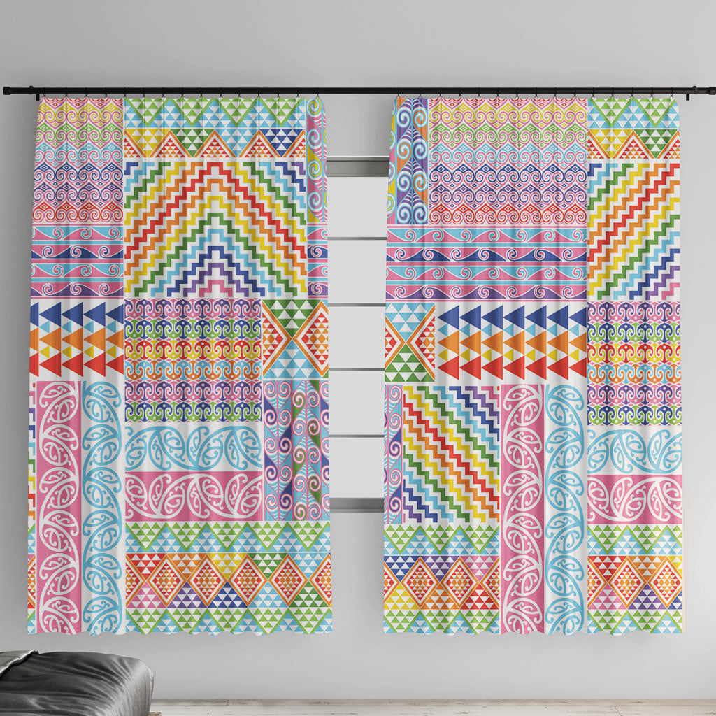 Aotearoa Kowhaiwhai Taniko Patchwork Rainbow Motifs Window Curtain
