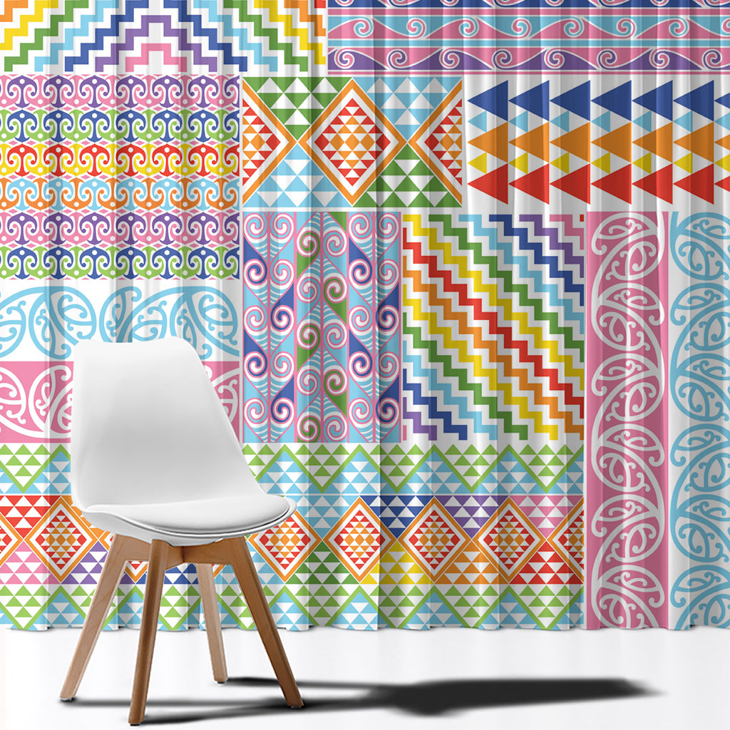 Aotearoa Kowhaiwhai Taniko Patchwork Rainbow Motifs Window Curtain