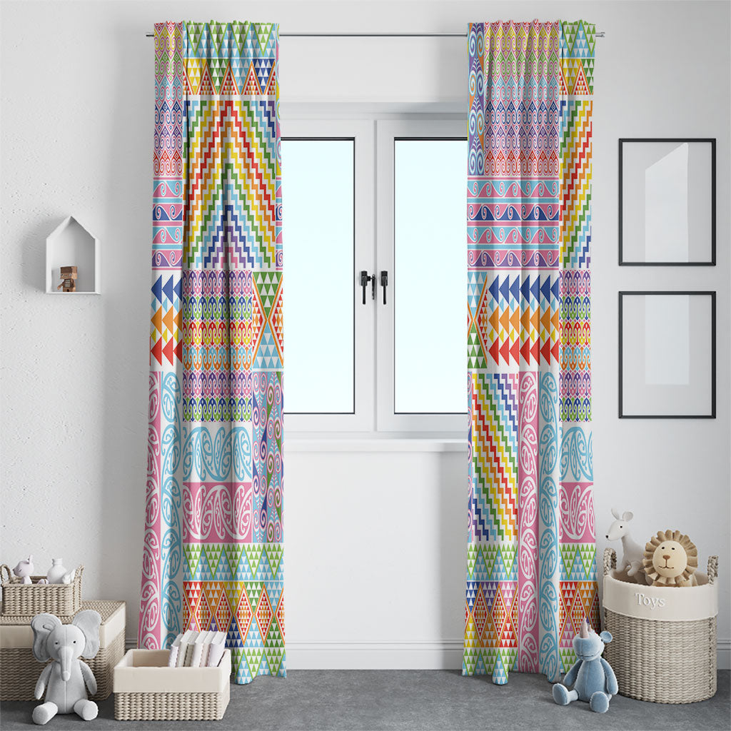 Aotearoa Kowhaiwhai Taniko Patchwork Rainbow Motifs Window Curtain