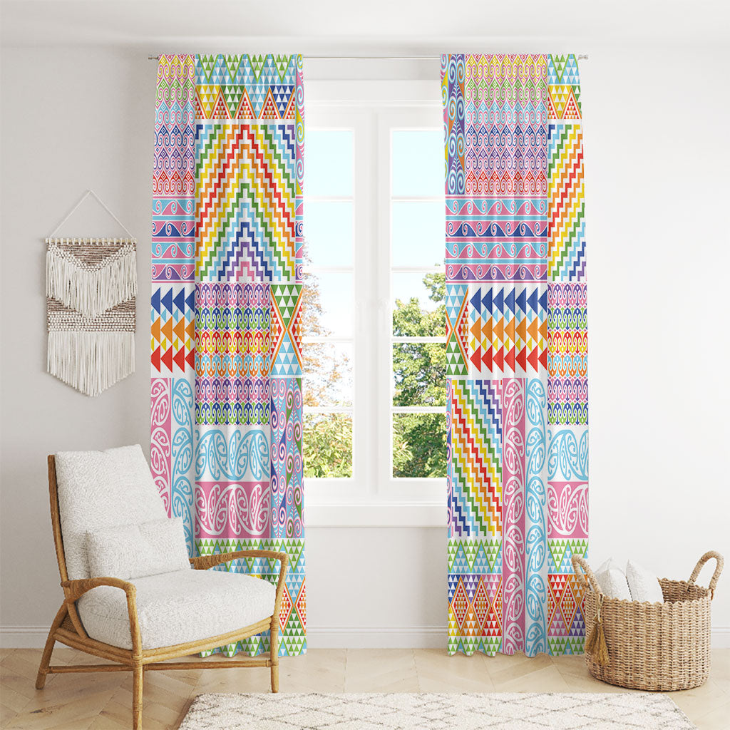 Aotearoa Kowhaiwhai Taniko Patchwork Rainbow Motifs Window Curtain
