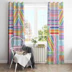 Aotearoa Kowhaiwhai Taniko Patchwork Rainbow Motifs Window Curtain