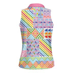 Aotearoa Kowhaiwhai Taniko Patchwork Rainbow Motifs Women Sleeveless Polo Shirt