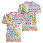 Aotearoa Kowhaiwhai Taniko Patchwork Rainbow Motifs Women V-Neck T-Shirt