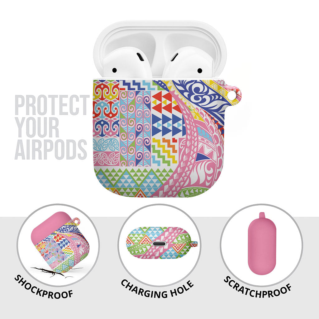 Maori Kowhaiwhai Taniko Patchwork Rainbow Motifs AirPods Case