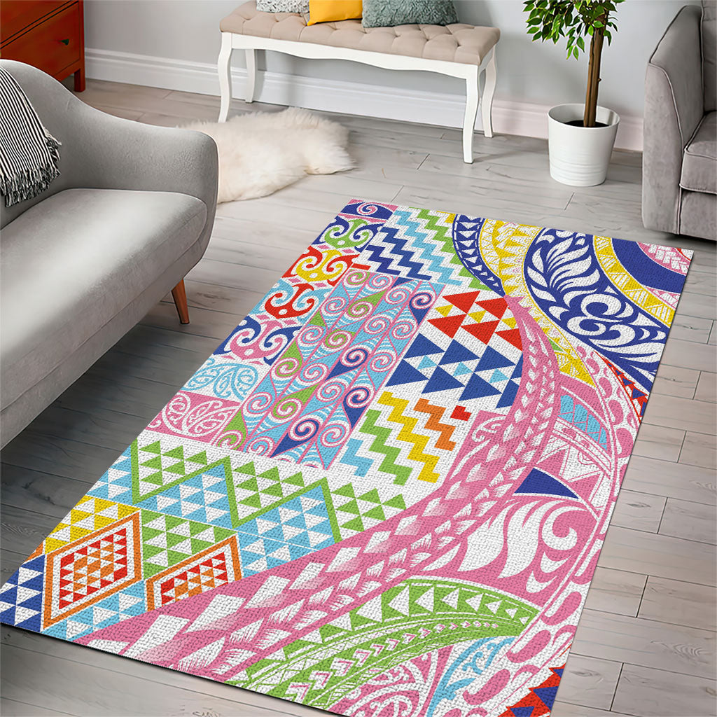 Maori Kowhaiwhai Taniko Patchwork Rainbow Motifs Area Rug