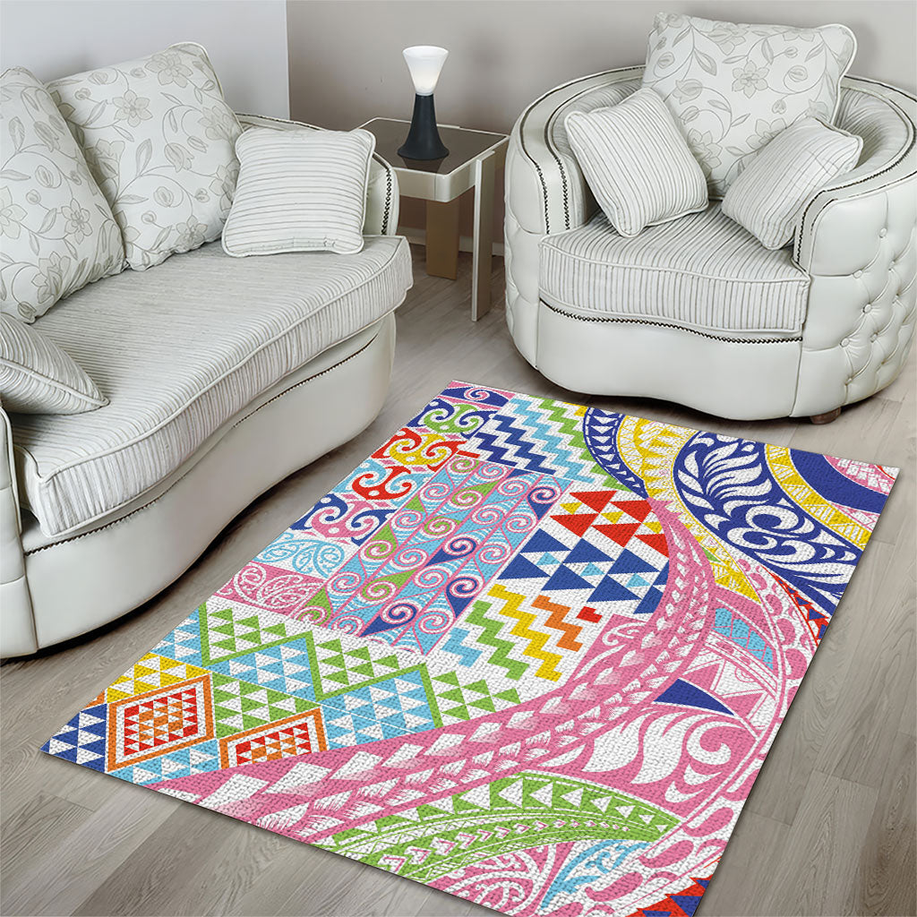 Maori Kowhaiwhai Taniko Patchwork Rainbow Motifs Area Rug